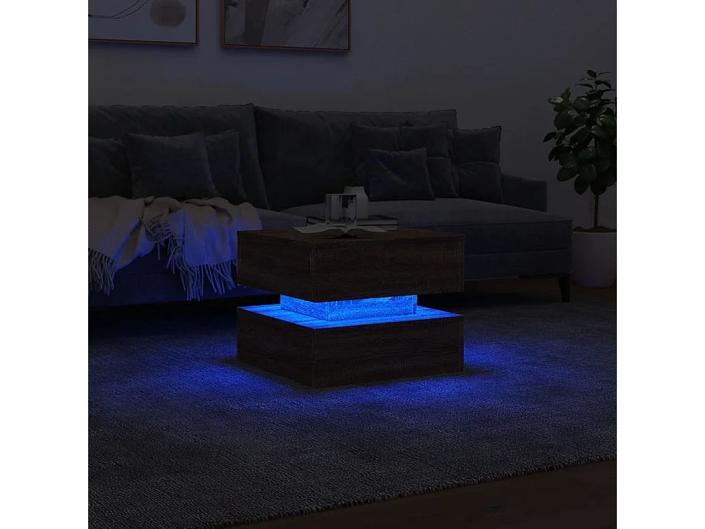 Table basse avec lumières LED chêne marron 50x50x40 cm
