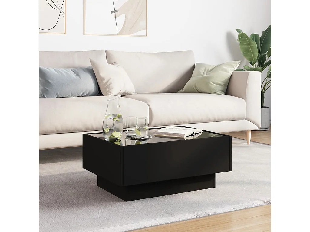 Table basse avec LED noir 70x50x30 cm bois d'ingénierie