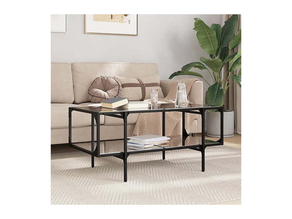 Table basse avec dessus en verre noir 98,5x50x45 cm acier