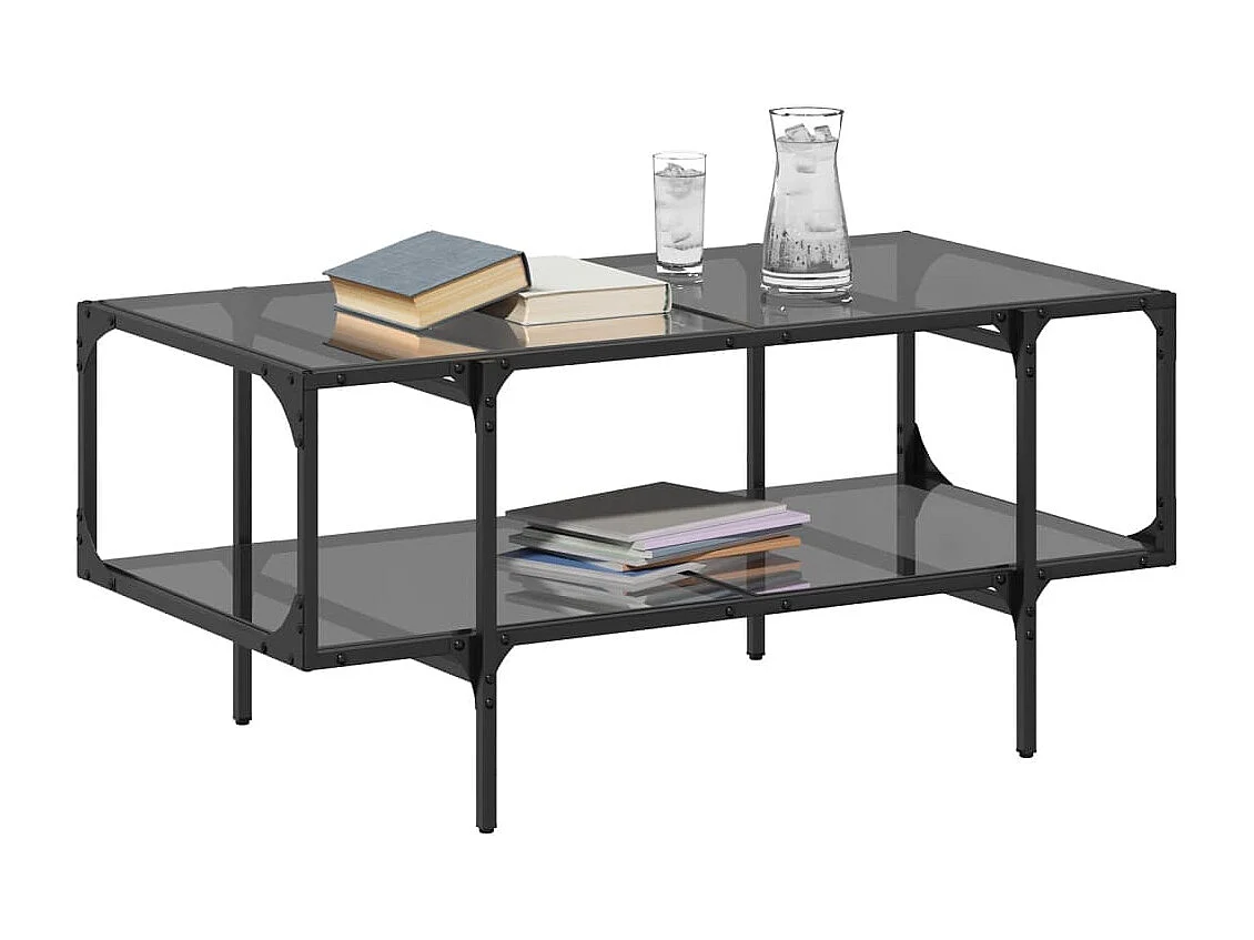 Mesa de centro com topo em vidro preto 98,5x50x45 cm aço