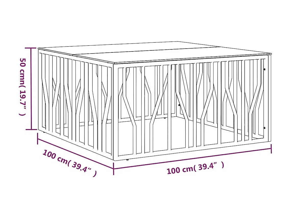 Salontafel 100x100x50 cm roestvrij staal en glas