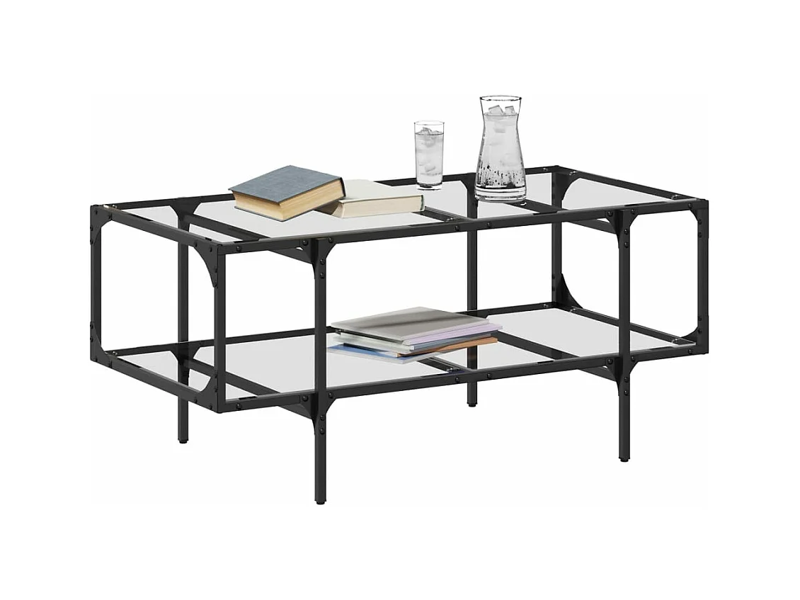 Table basse avec dessus en verre transparent 98,5x50x45cm acier