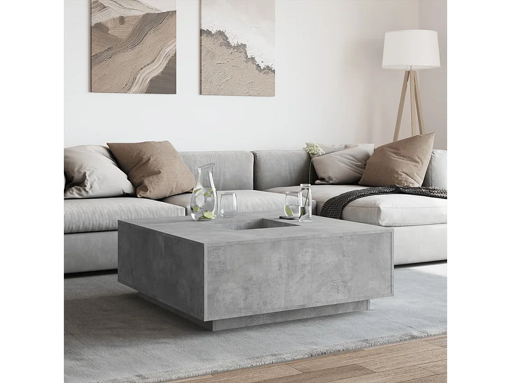 Mesa de centro madera ingeniería gris hormigón 100x100x40 cm