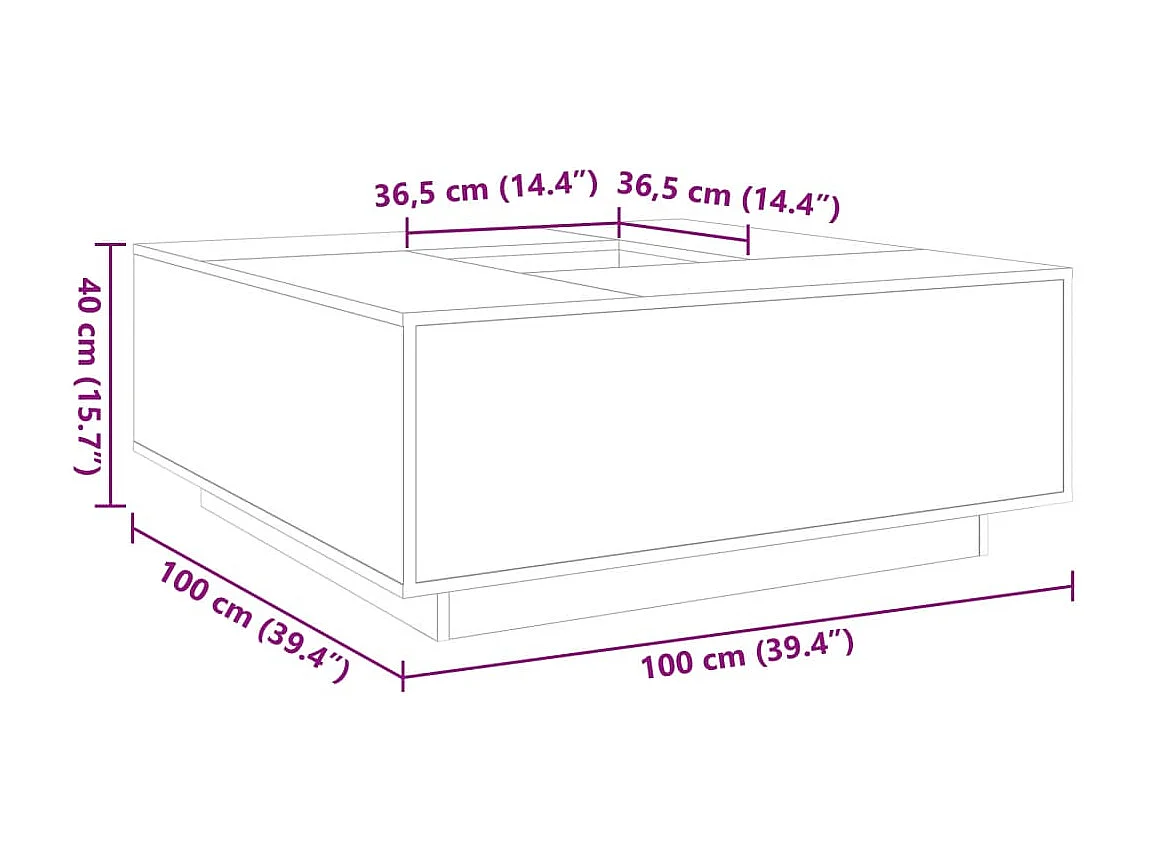 Mesa de centro madera ingeniería gris hormigón 100x100x40 cm