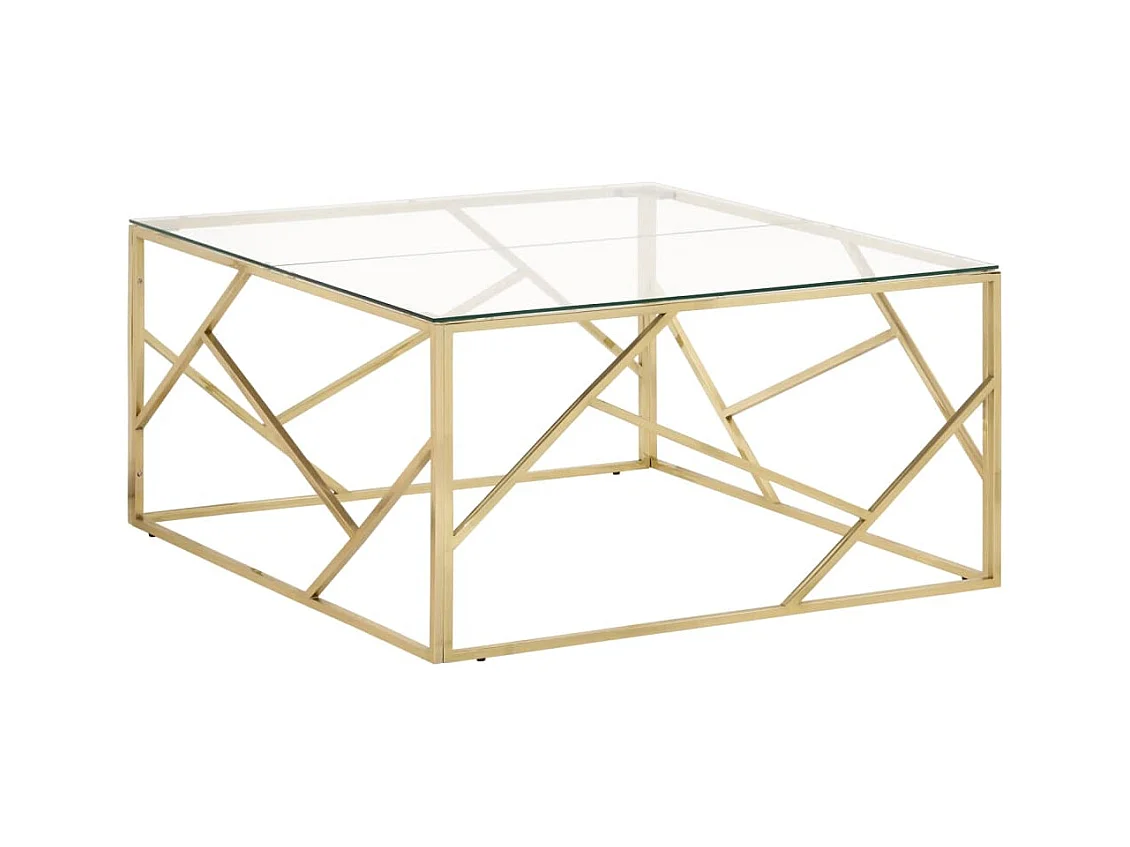 Table basse doré acier inoxydable et verre trempé