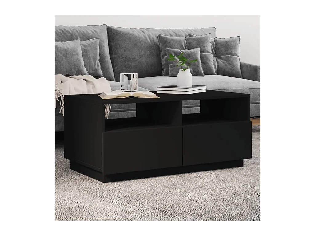 Mesa de centro com luzes LED 90x49x40 cm preto