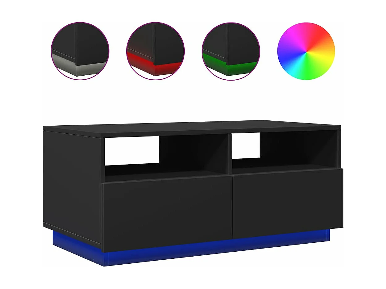 Table basse avec lumières LED noir 90x49x40 cm