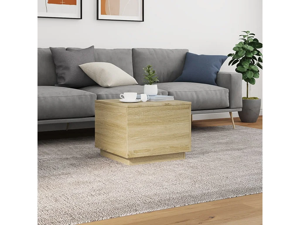 Salontafel met LED-verlichting 50x50x40 cm sonoma eiken