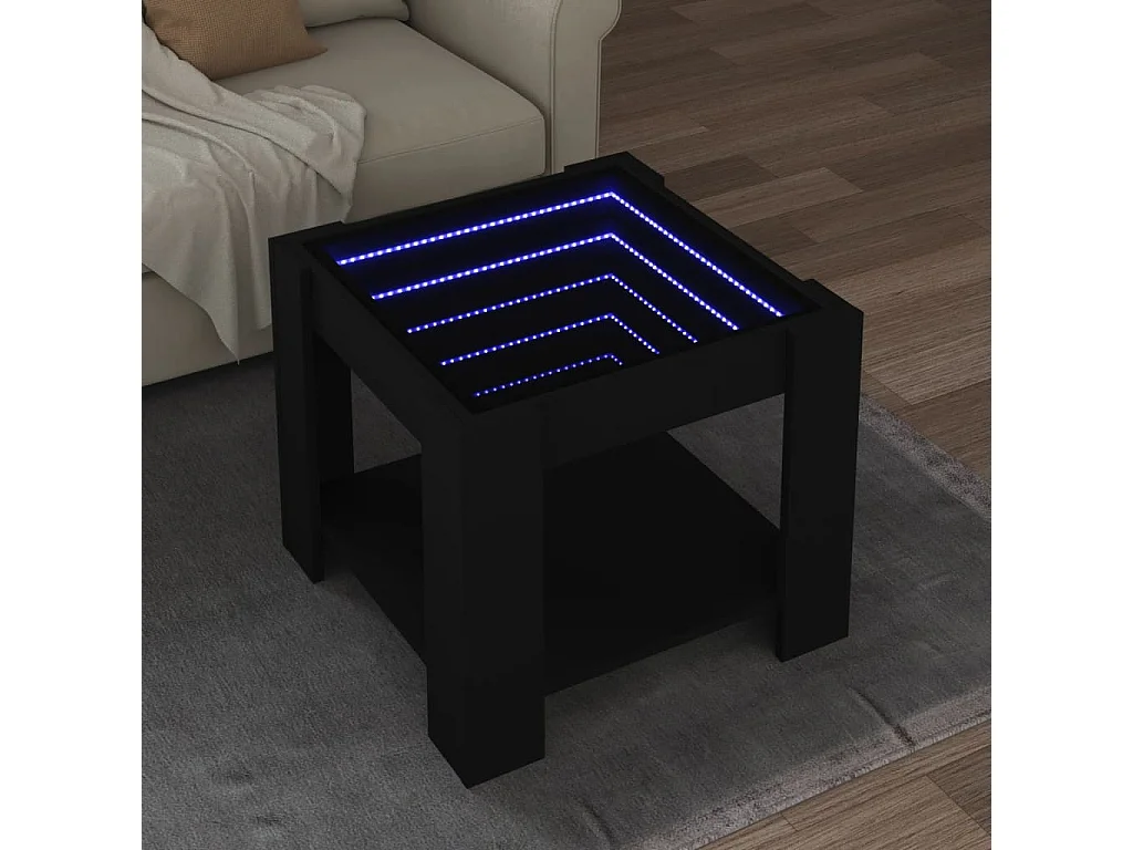 Mesa de centro c/ LEDs 53x53x45 cm derivados de madeira preto