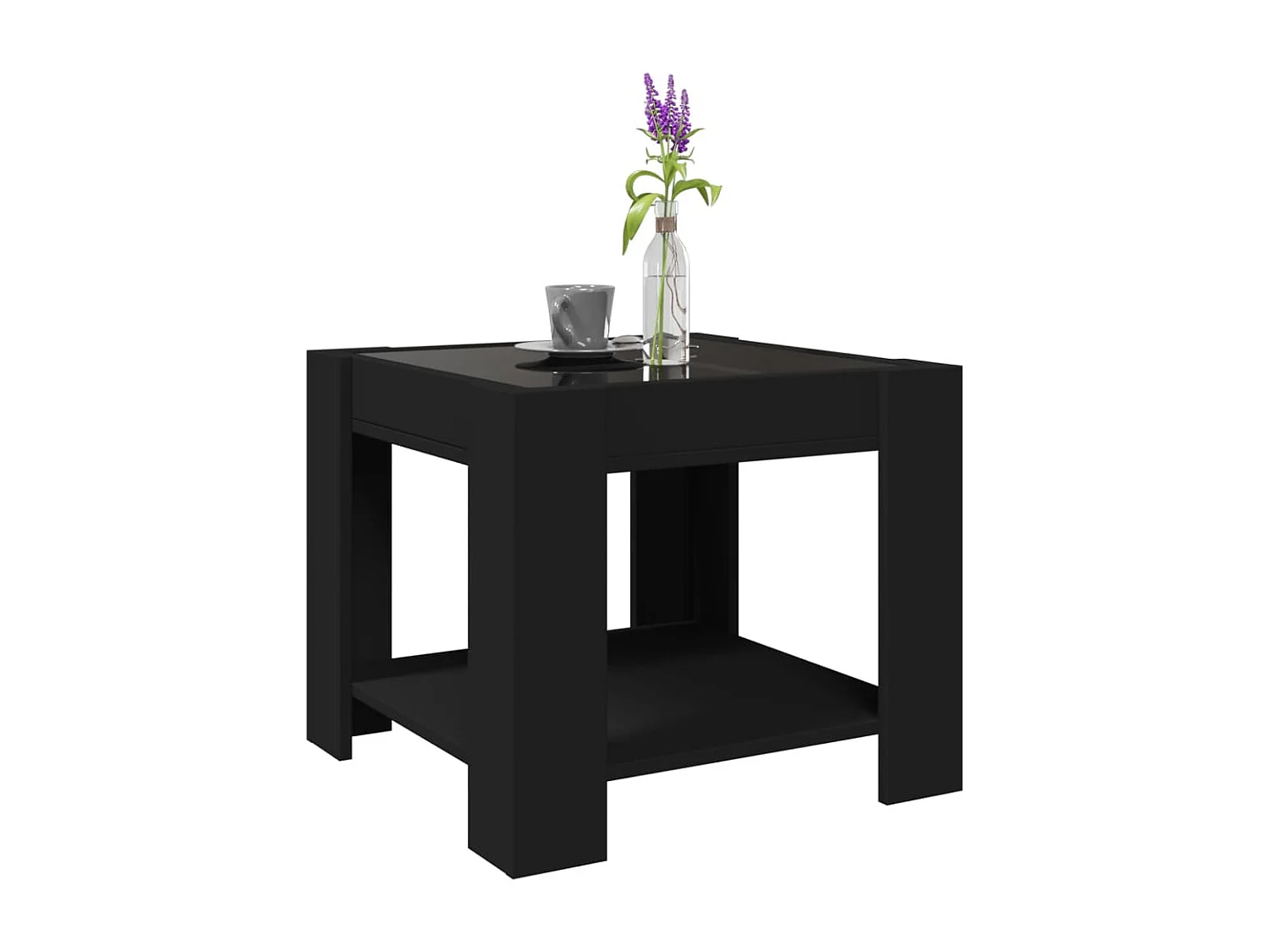 Mesa de centro c/ LEDs 53x53x45 cm derivados de madeira preto