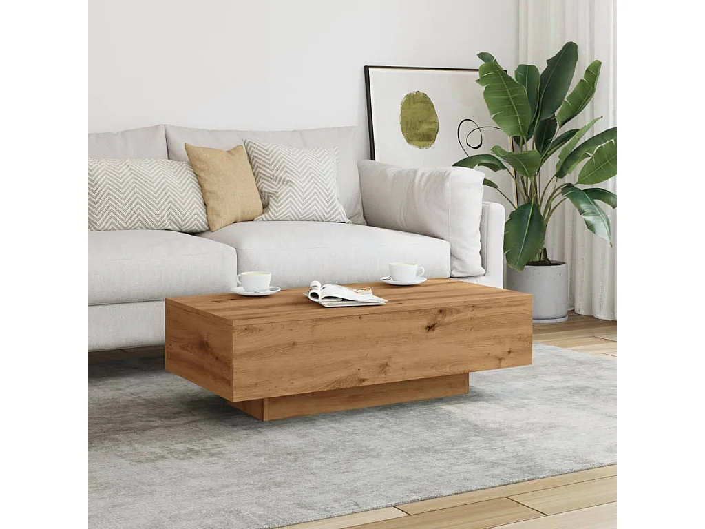 Table basse chêne artisanal 100x49,5x31 cm bois d'ingénierie