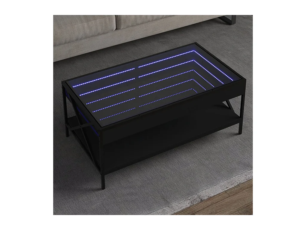 Table basse avec LED infini noir 90x50x38 cm