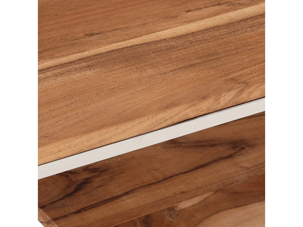 Mesa de centro acero inoxidable y madera maciza acacia plateado