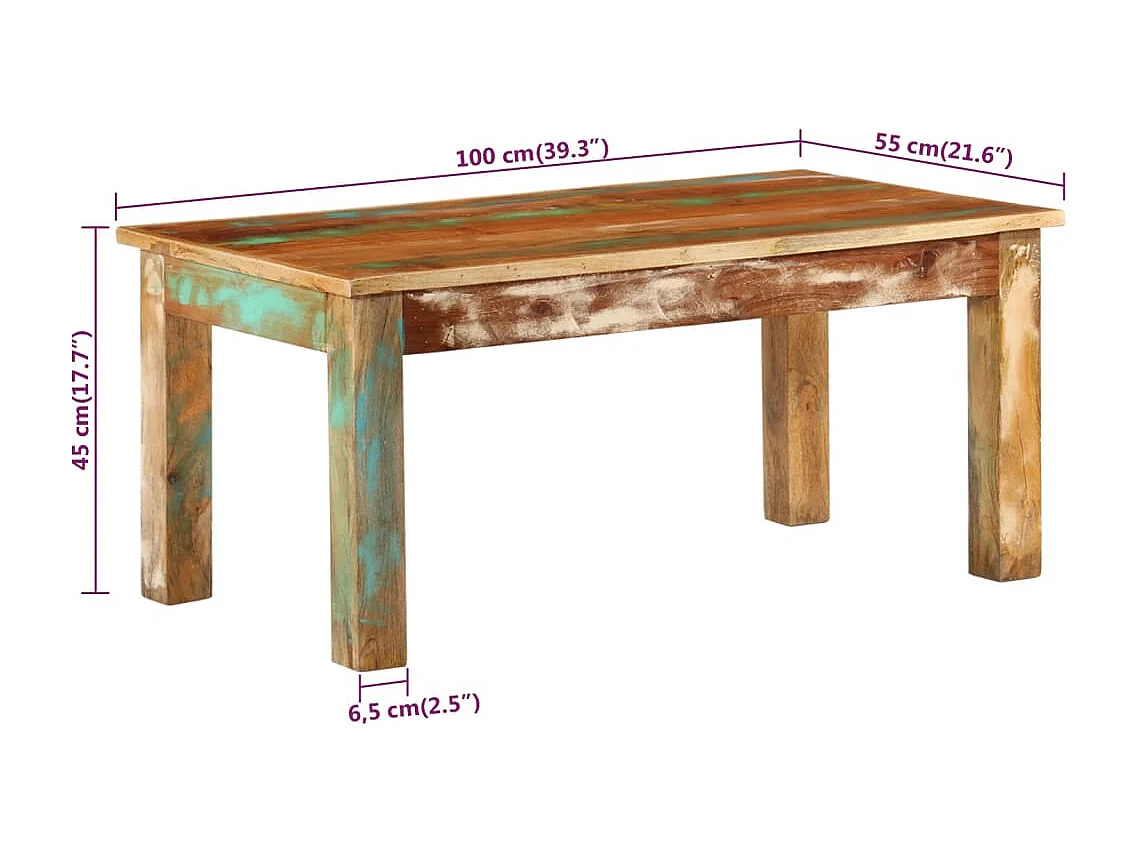 Table basse 100x55x45 cm bois de récupération massif