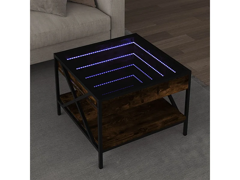 Mesa de centro con Infinity LED roble ahumado 50x50x38 cm