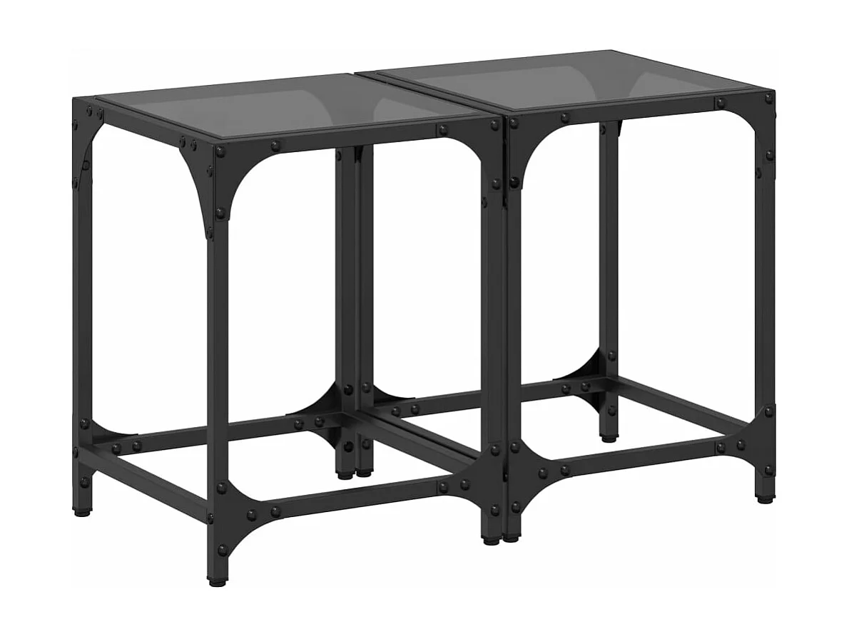 Salontafels 2 st met zwart glazen blad 30x30x40 cm staal