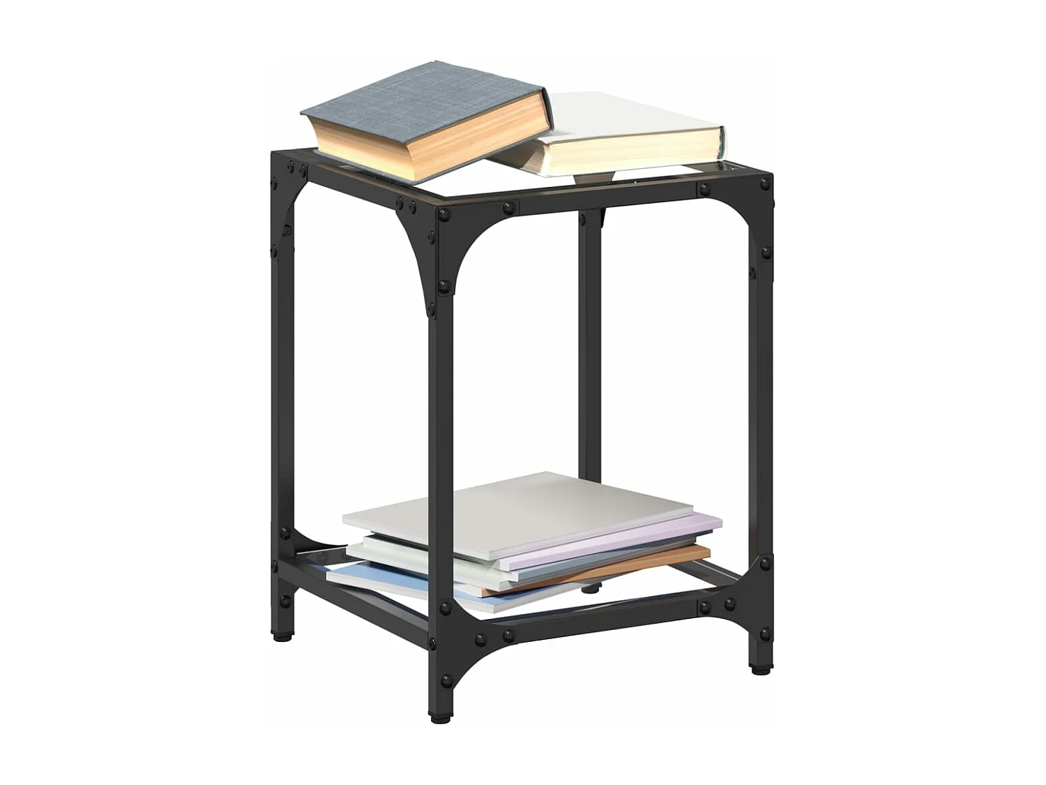 Table basse avec dessus en verre transparent 30x30x40 cm acier