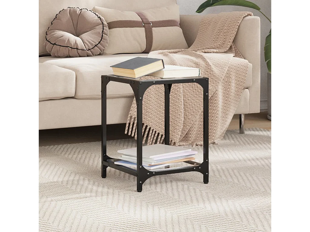 Table basse avec dessus en verre transparent 30x30x40 cm acier