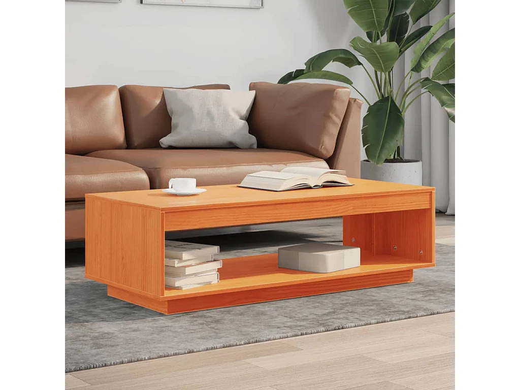 Mesa de centro madera maciza de pino marrón cera 110x50x33,5 cm