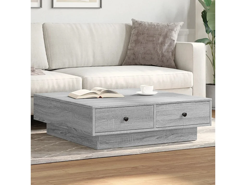 Salontafel 90x90x28 cm bewerkt hout grijs sonoma eikenkleurig