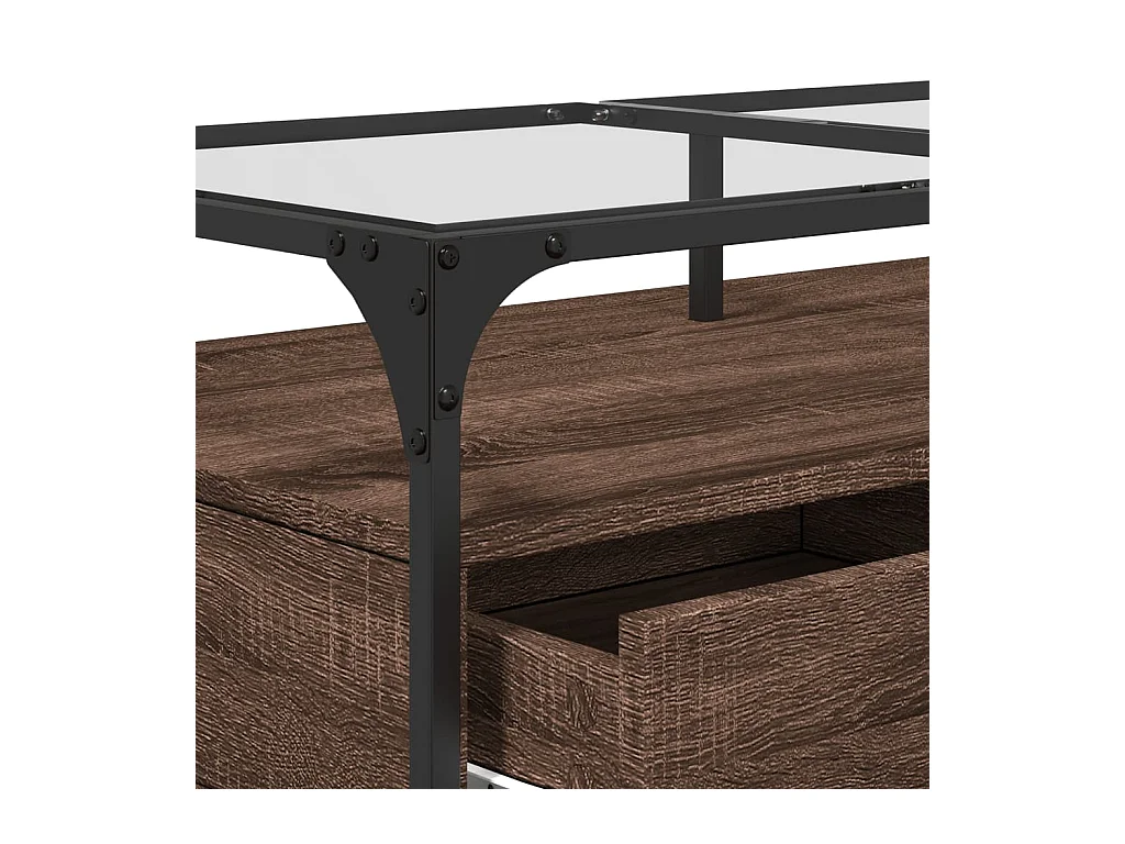 Table basse et dessus en verre chêne marron 98,5x50x45 cm acier