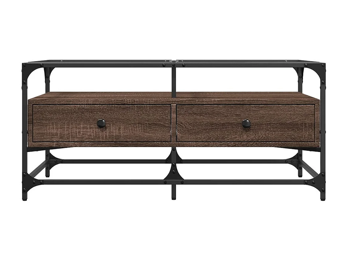 Table basse et dessus en verre chêne marron 98,5x50x45 cm acier