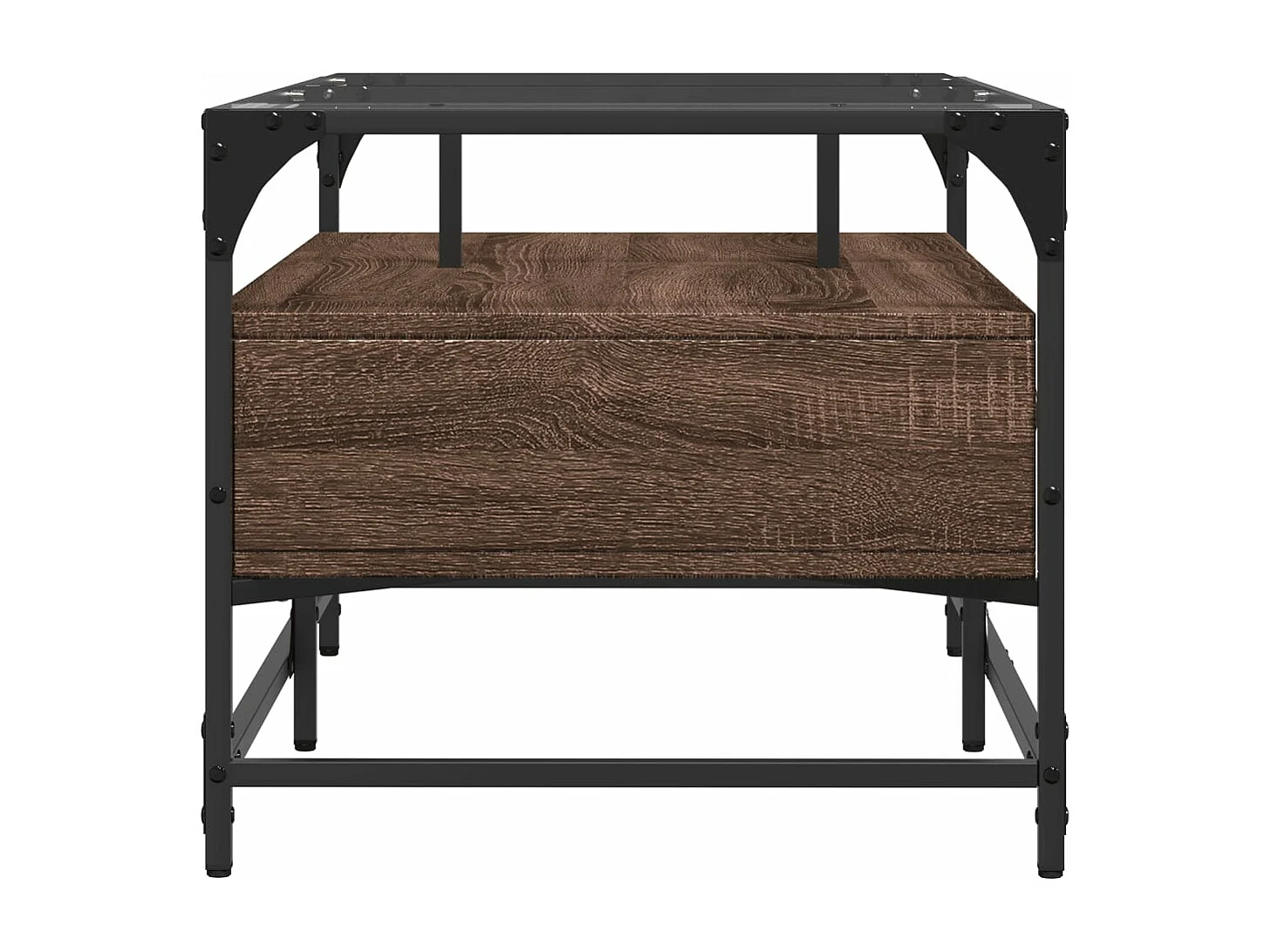 Table basse et dessus en verre chêne marron 98,5x50x45 cm acier