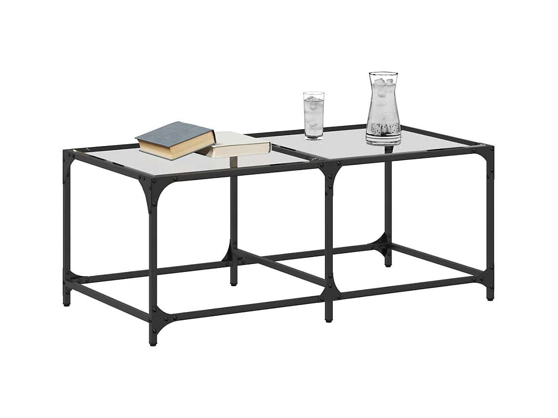 Table basse avec dessus en verre transparent 98,5x50x40cm acier