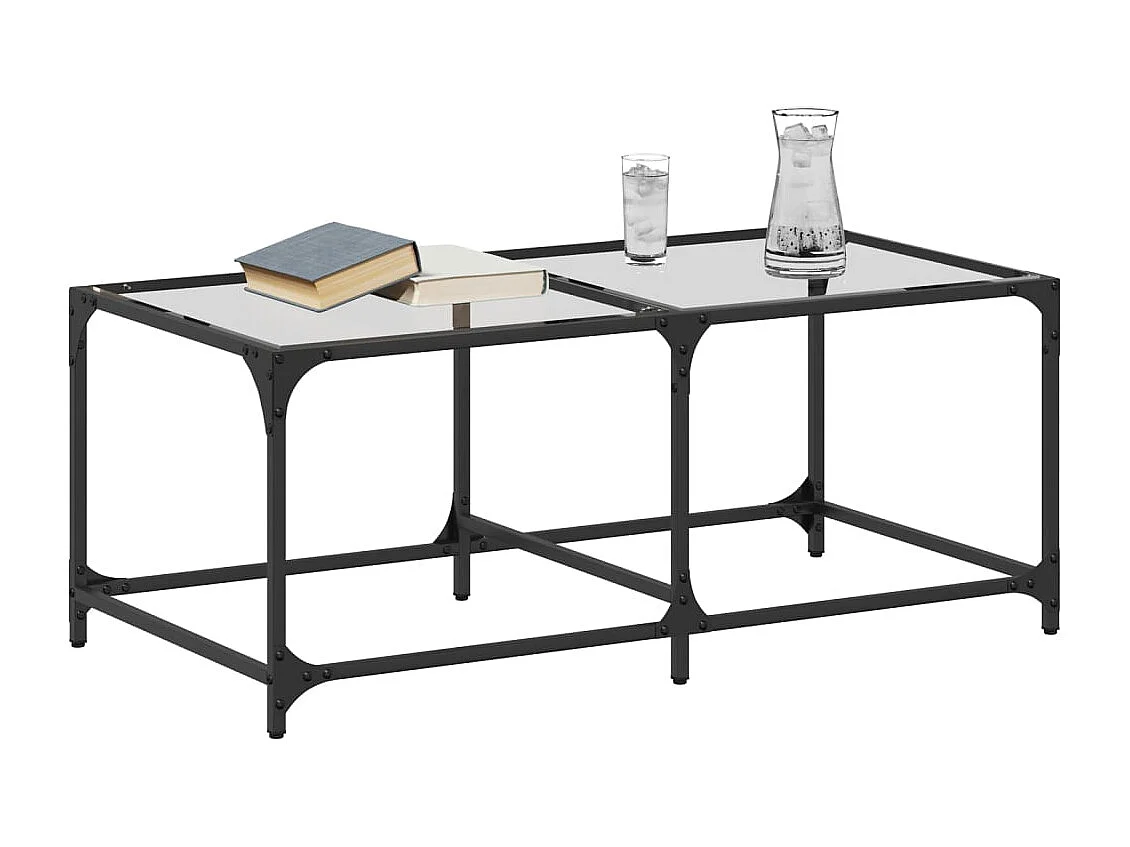 Table basse avec dessus en verre transparent 98,5x50x40cm acier
