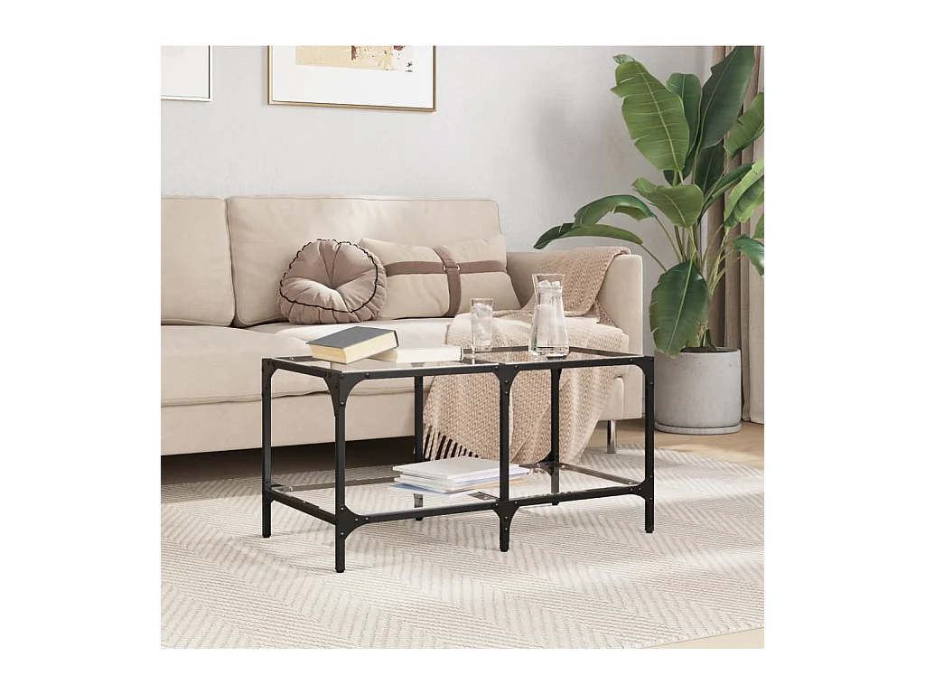 Table basse avec dessus en verre transparent 78,5x40x40cm acier