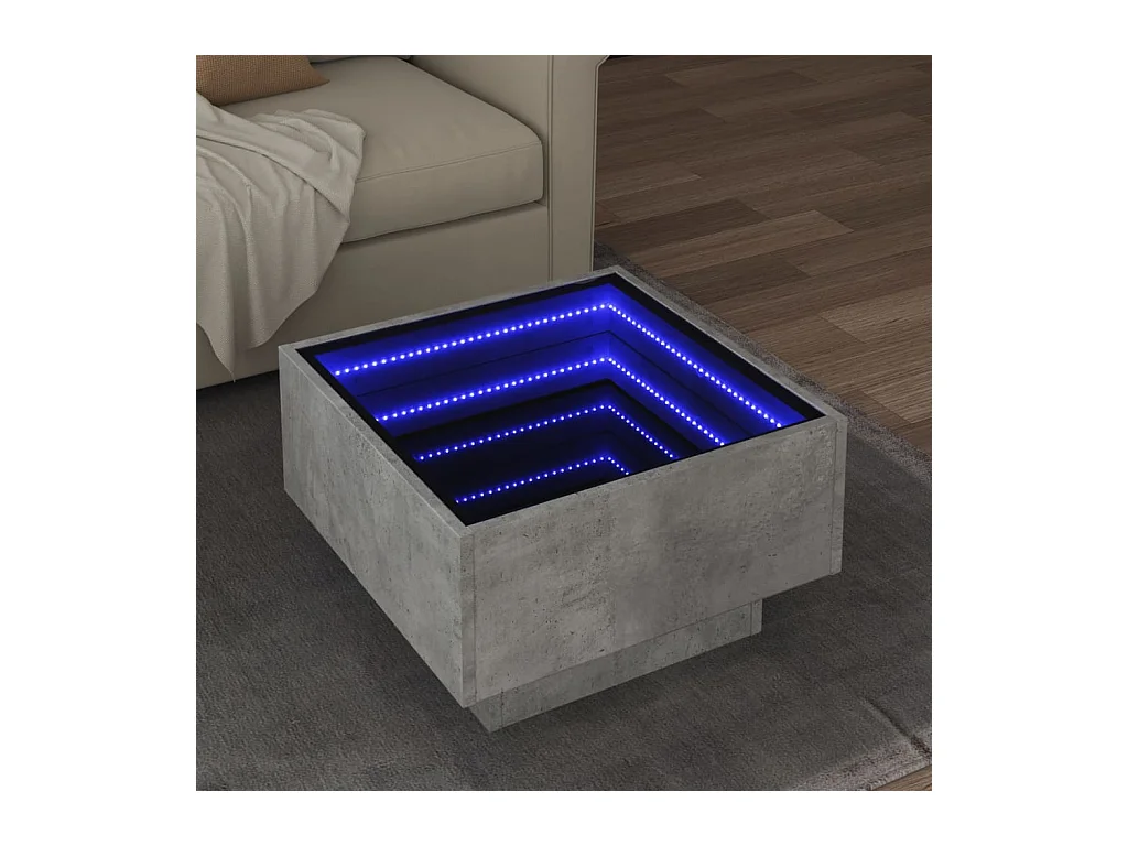 Mesa de centro y LED madera ingeniería gris hormigón 50x50x30cm