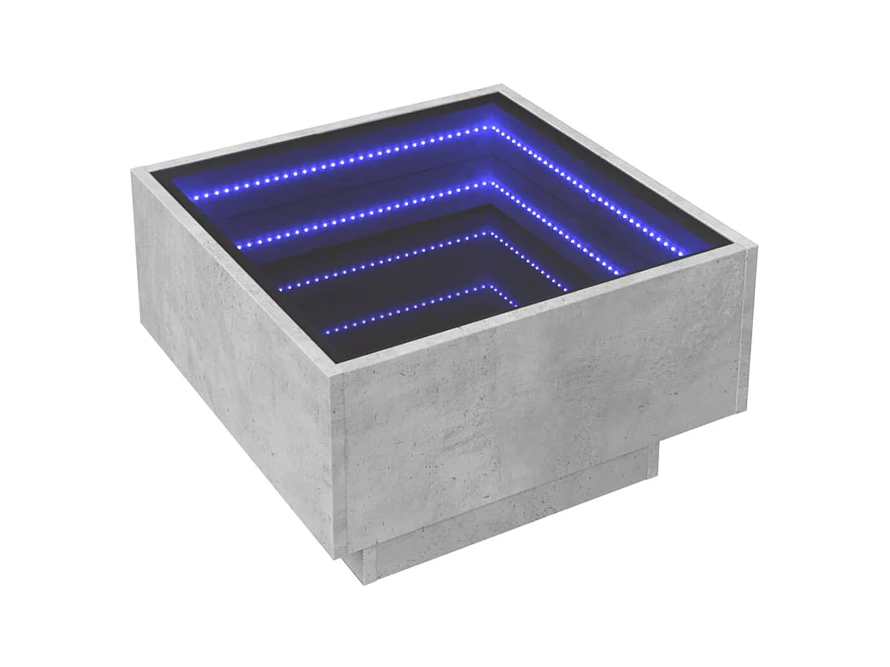 Table basse avec LED gris béton 50x50x30 cm bois d'ingénierie