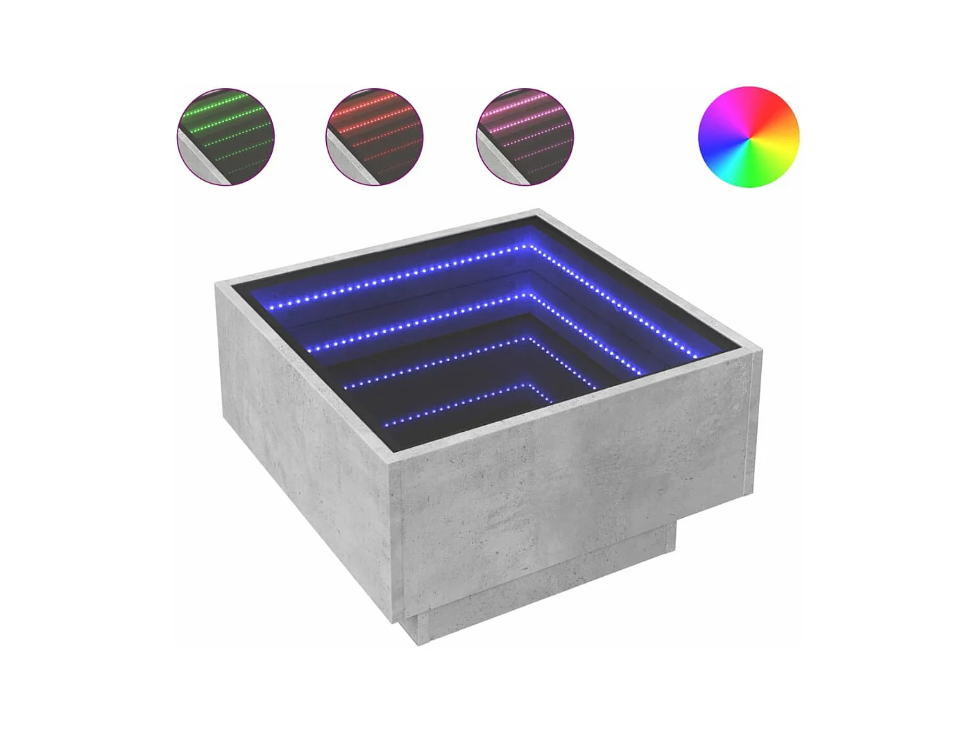 Table basse avec LED gris béton 50x50x30 cm bois d'ingénierie