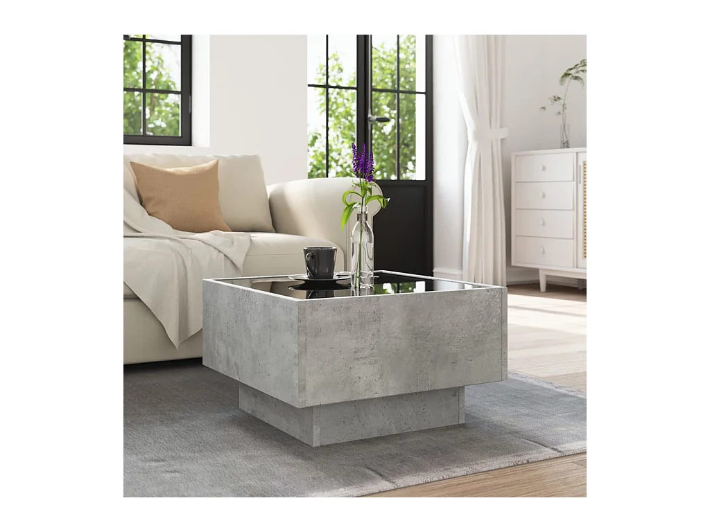 Table basse avec LED gris béton 50x50x30 cm bois d'ingénierie