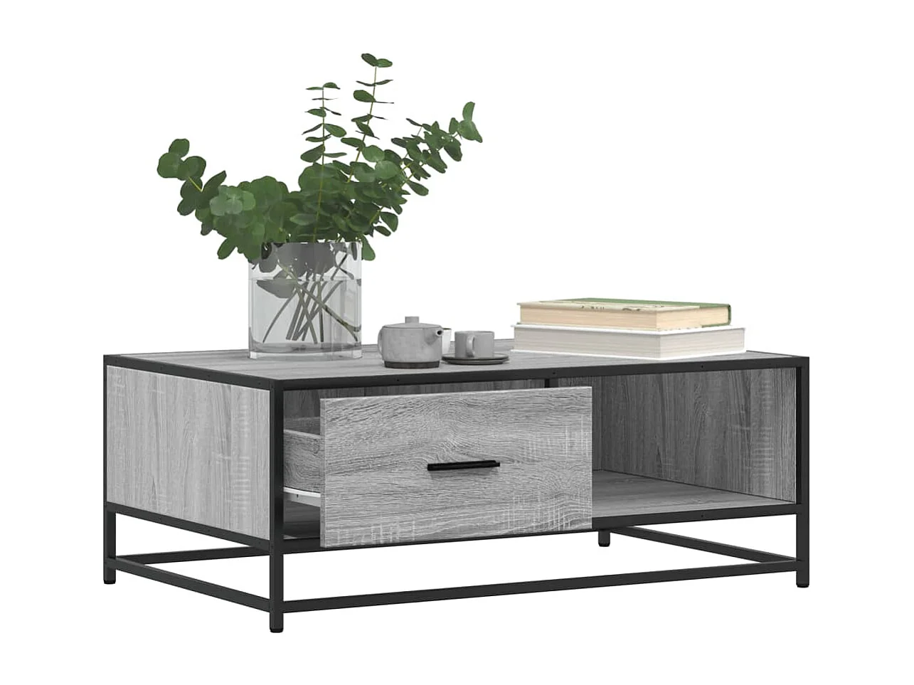 Salontafel 90x57x35 cm bewerkt hout en metaal grijs sonoma