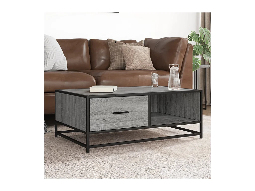 Mesa de centro madera ingeniería metal gris Sonoma 90x57x35 cm