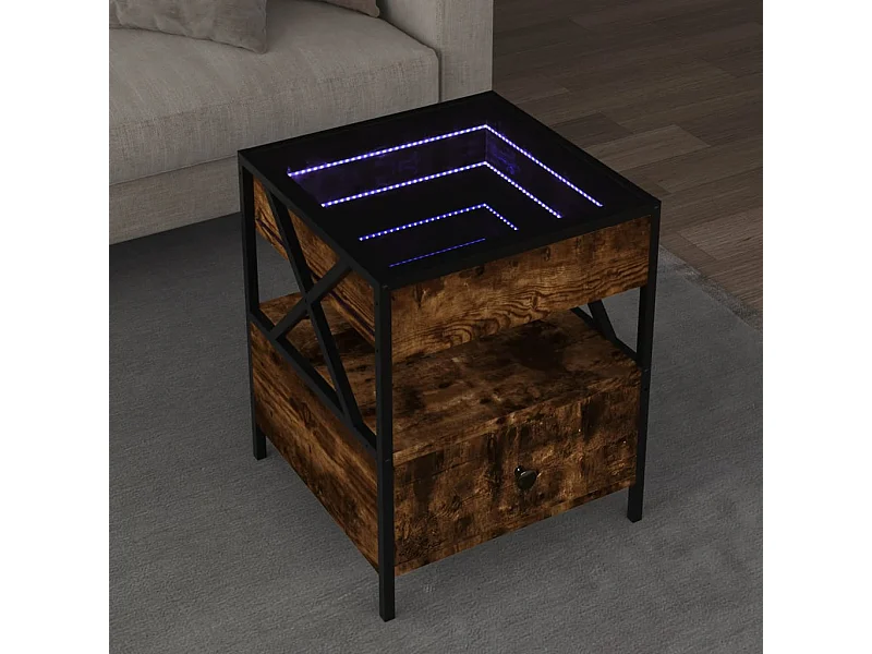 Mesa de centro luzes LED Infinity 40x40x51 cm carvalho fumado