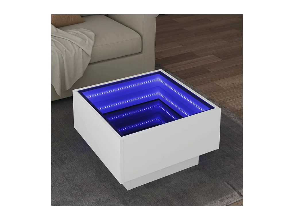 Mesa de centro c/ LEDs 50x50x30 cm derivados de madeira branco