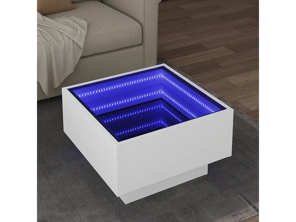 Table basse avec LED blanc 50x50x30 cm bois d'ingénierie