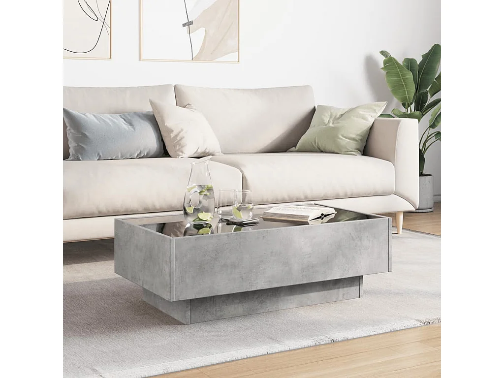 Table basse avec LED gris béton 90x50x30 cm bois d'ingénierie
