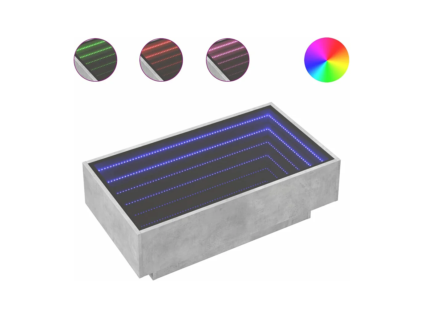 Table basse avec LED gris béton 90x50x30 cm bois d'ingénierie