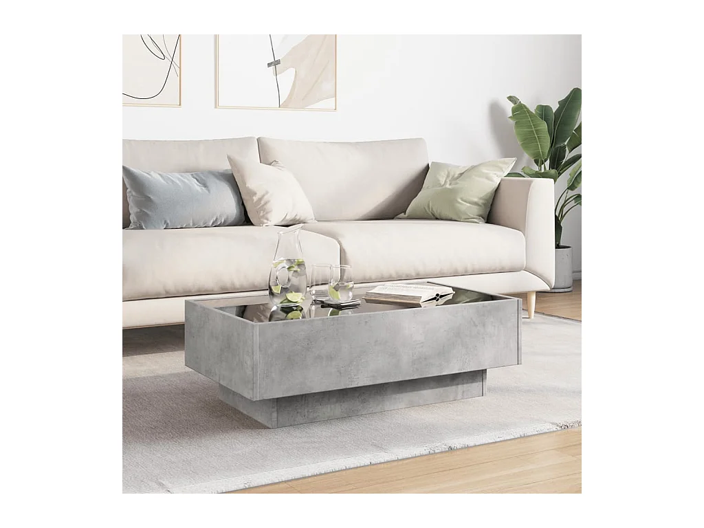 Table basse avec LED gris béton 90x50x30 cm bois d'ingénierie