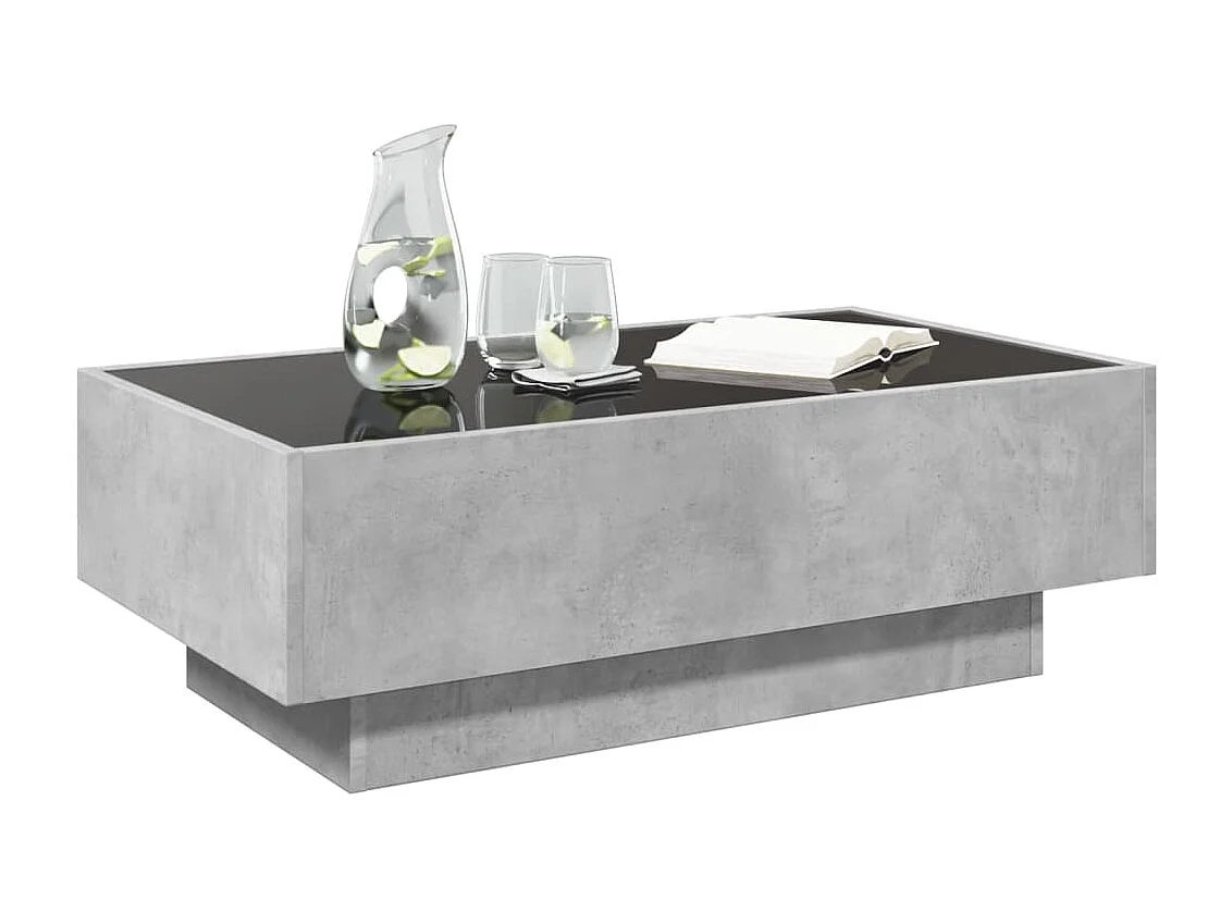 Table basse avec LED gris béton 90x50x30 cm bois d'ingénierie