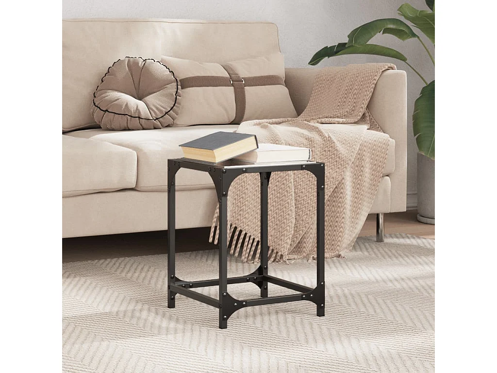 Salontafel met zwart glazen blad 30x30x40 cm staal