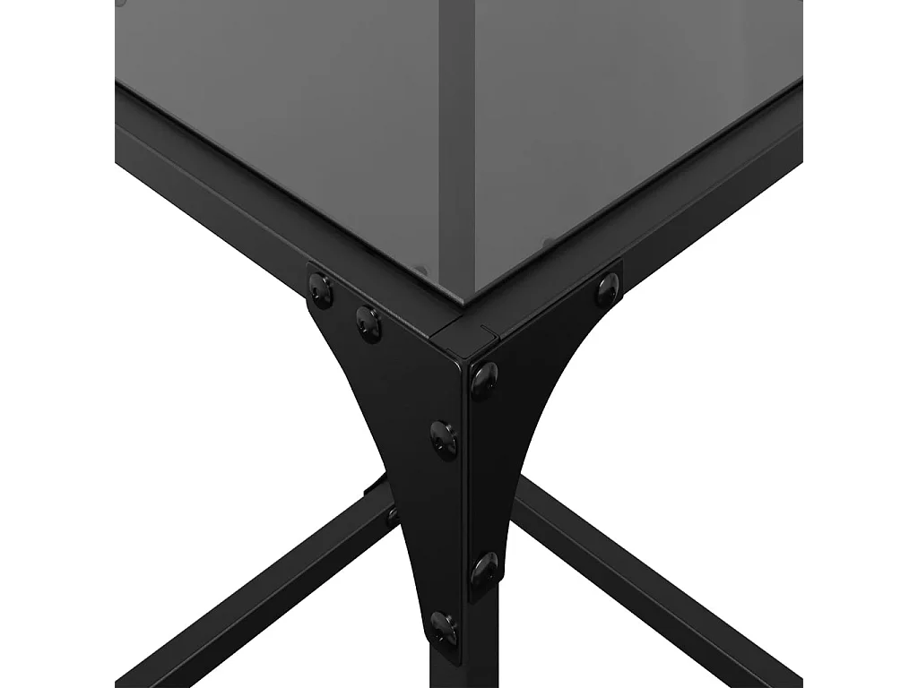 Salontafel met zwart glazen blad 30x30x40 cm staal