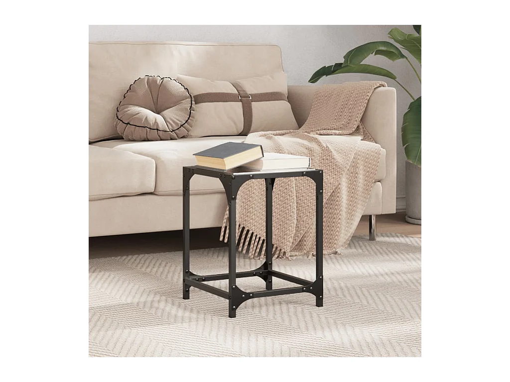 Table basse avec dessus en verre noir 30x30x40 cm acier