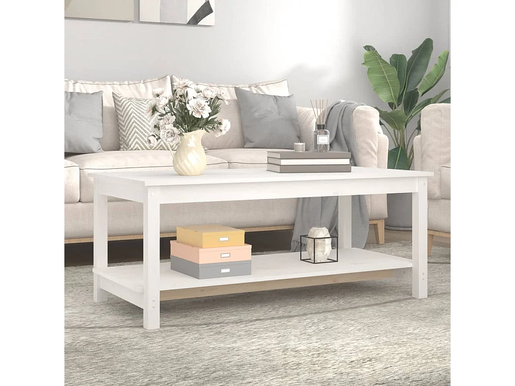 Table basse Blanc 110x55x45 cm Bois massif de pin