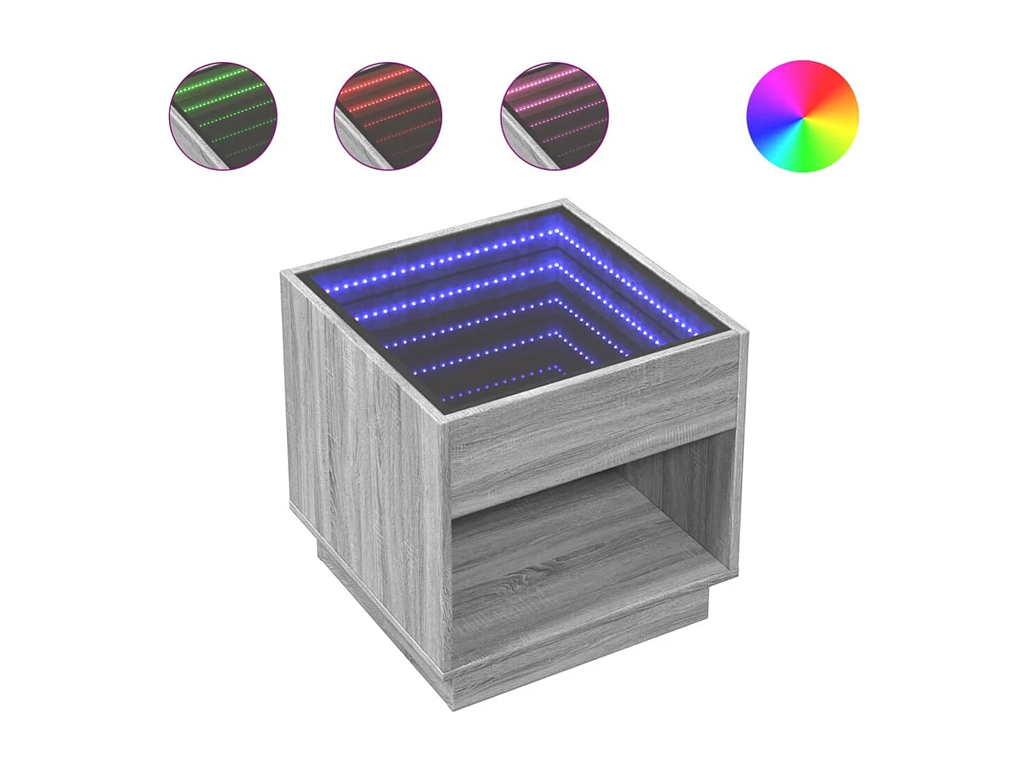 Salontafel met Infinity LED 50x50x50 cm grijs sonoma eikenkleur