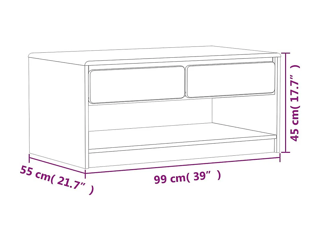 Table basse SAUDA chêne 99x55x45 cm bois de pin massif