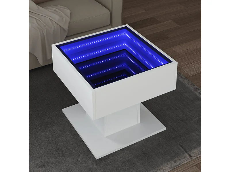 Table basse avec LED blanc 50x50x45 cm bois d'ingénierie